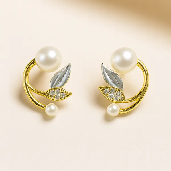 Gold_Pearl_&_Leaf_Earrings_|_Elegant_Dual-Tone_Crystal_Accent_Jewellery_For_Women
