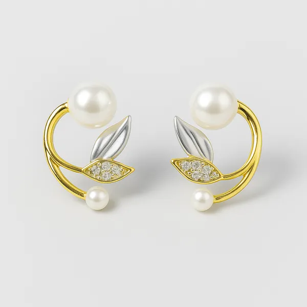 Gold_Pearl_&_Leaf_Earrings_|_Elegant_Dual-Tone_Crystal_Accent_Jewellery_For_Women