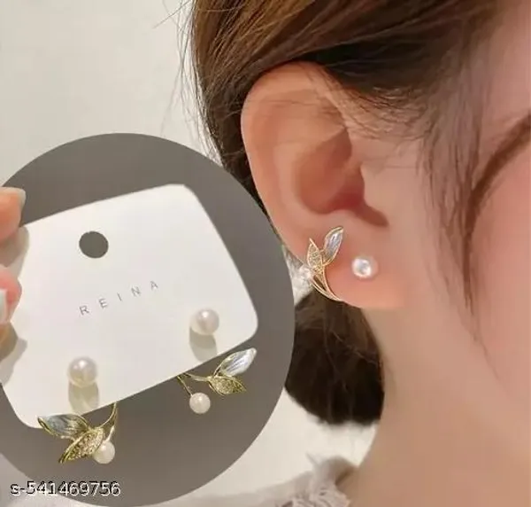 Gold_Pearl_&_Leaf_Earrings_|_Elegant_Dual-Tone_Crystal_Accent_Jewellery_For_Women