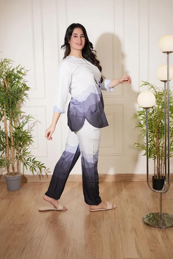 White_And_Lavender_Luxury_Comfort_Rayon_Co-Ord_Set_|_Modern_Nature-Inspired_Design_For_Women