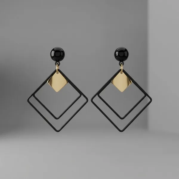 Geometric_Black_Gold_Dangling_Earrings