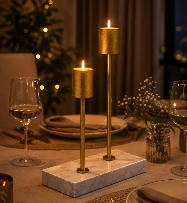 Dual_Candleholder_with_Marble_Base,_Gold_Metal_Stems