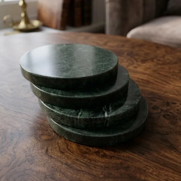 Green_Marble_Coaster_Set_of_4_Round_Coasters_Bohemian_Style