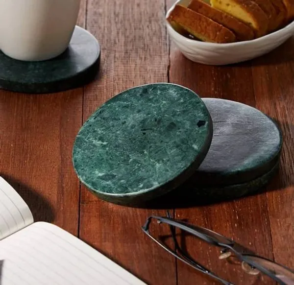Green_Marble_Coaster_Set_of_4_Round_Coasters_Bohemian_Style