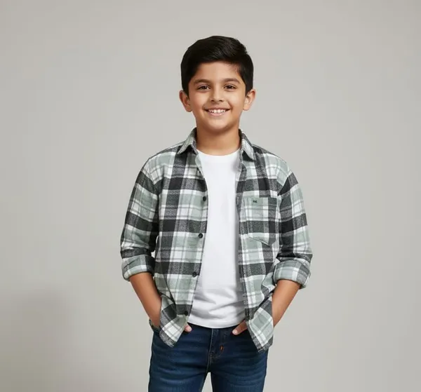 Light_Green_Cotton_Kids_Light_Check_Printed_Shirt_For_Kids