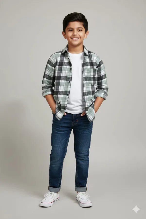 Light_Green_Cotton_Kids_Light_Check_Printed_Shirt_For_Kids