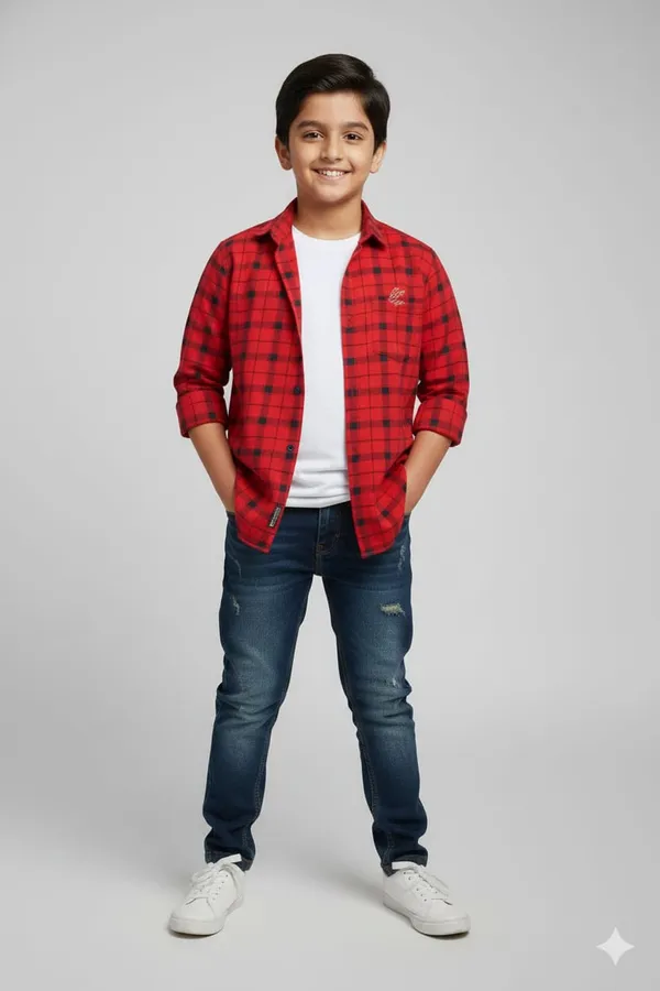 Red_Cotton_Kids_Check_Shirt_For_Kids