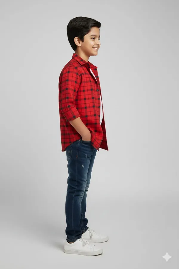 Red_Cotton_Kids_Check_Shirt_For_Kids