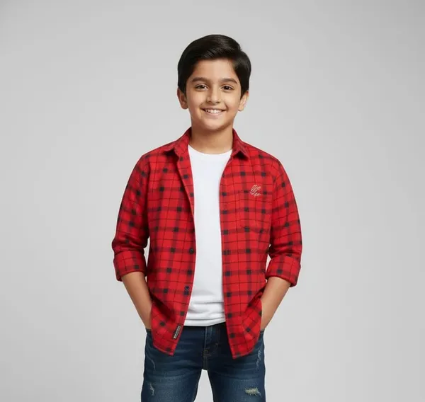 Red_Cotton_Kids_Check_Shirt_For_Kids