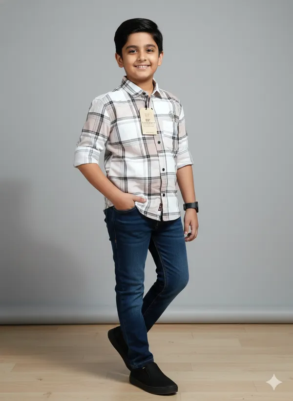 Beige_And_White_Cotton_Kids_Check_Shirt_For_Kids