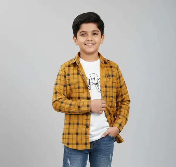 Magnet_Yellow_Cotton_Kids_Check_Shirt_For_Kids