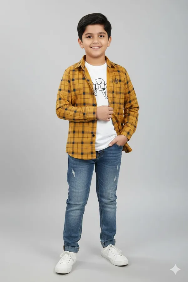 Magnet_Yellow_Cotton_Kids_Check_Shirt_For_Kids