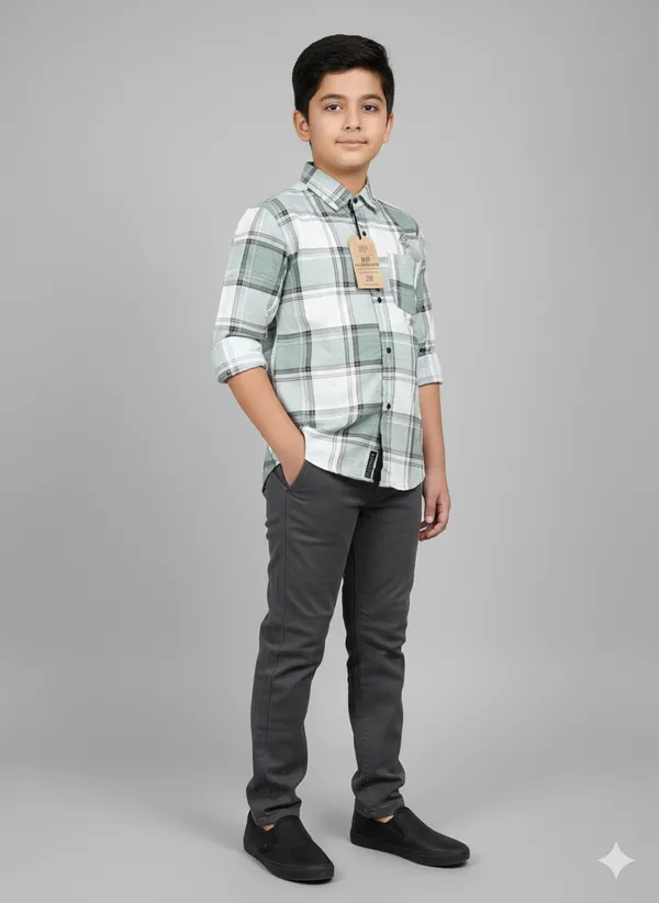 Light_Green_Cotton_Kids_Check_Shirt_For_Kids