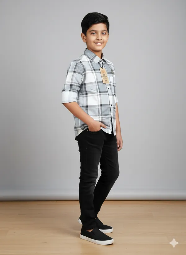 Gray_And_White_Cotton_Kids_Check_Shirt_For_Kids