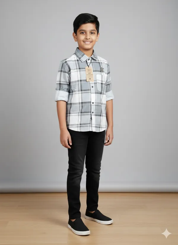 Gray_And_White_Cotton_Kids_Check_Shirt_For_Kids
