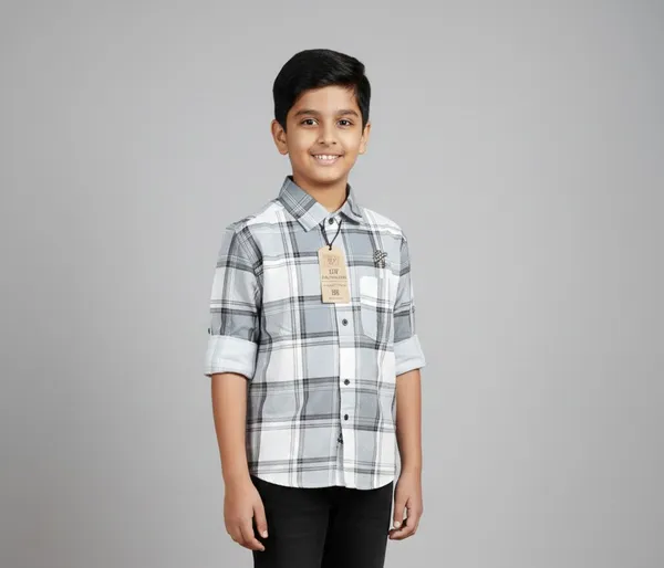 Gray_And_White_Cotton_Kids_Check_Shirt_For_Kids