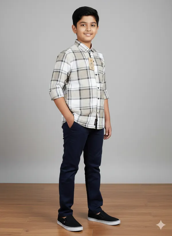 Beige_Gray_Cotton_Kids_Check_Shirt_For_Kids