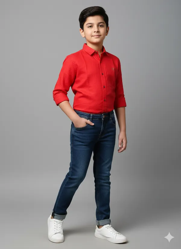 Red_Cotton_Kids_Plain_Shirt_For_Kids