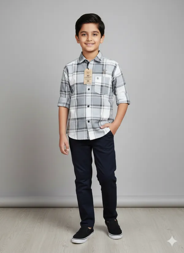 Gray_Cotton_Kids_Check_Shirt_For_Kids