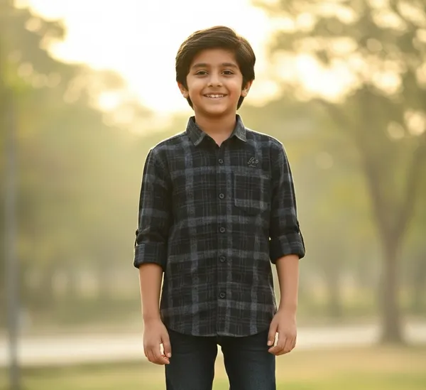 Black_Cotton_Kids_Check_Printed_Shirt_For_Kids