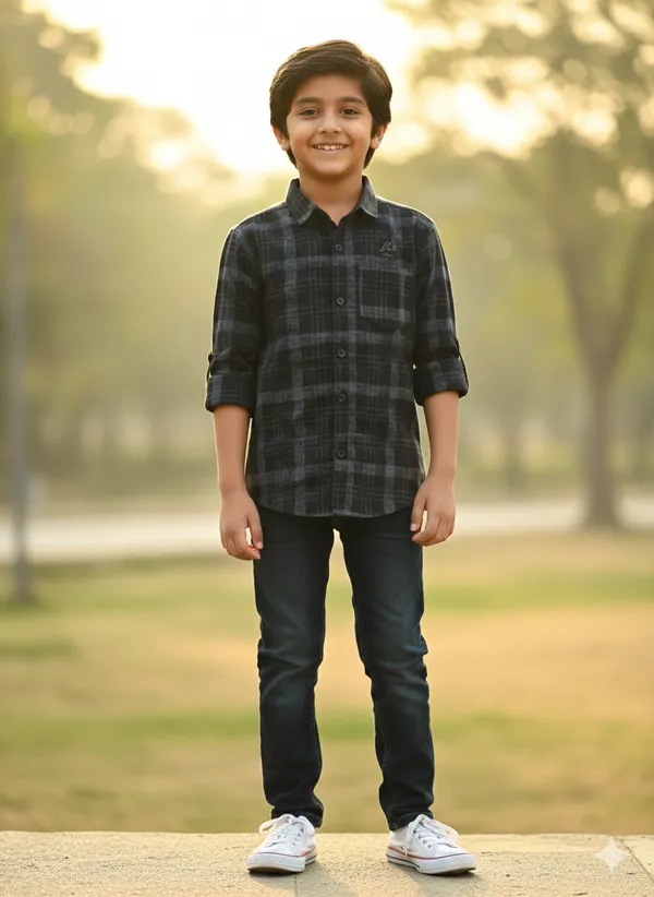 Black_Cotton_Kids_Check_Printed_Shirt_For_Kids