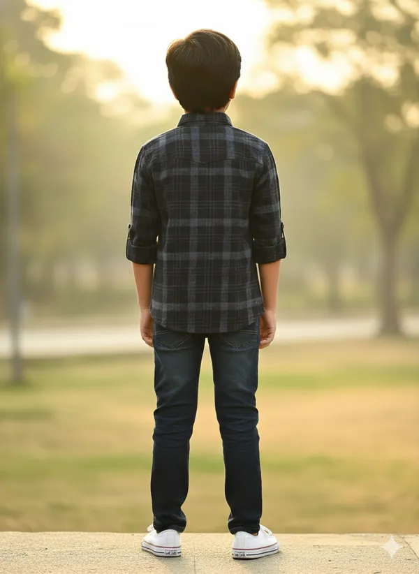 Black_Cotton_Kids_Check_Printed_Shirt_For_Kids