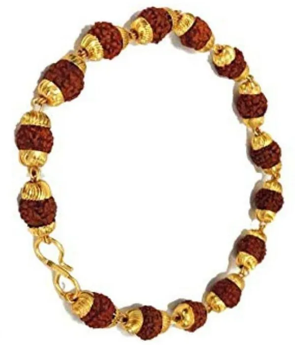 Golden_Brown_5_Mukhi_Rudraksha_Golden_Capping_Chain_Bracelet_For_Men_And_Women