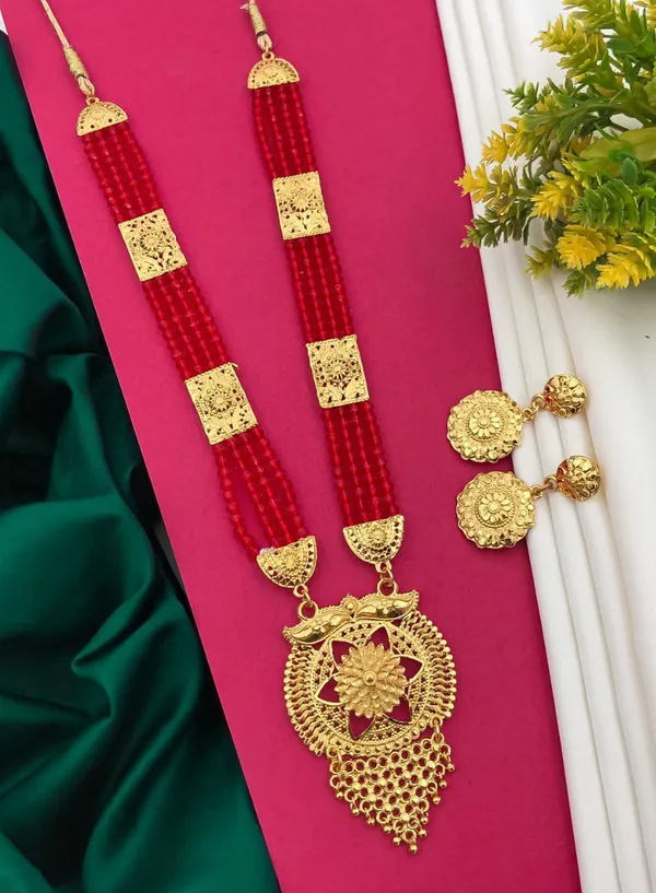 Red_Traditional_Temple_Design_Long_Necklace_Set_With_Golden_Pendant_For_Women