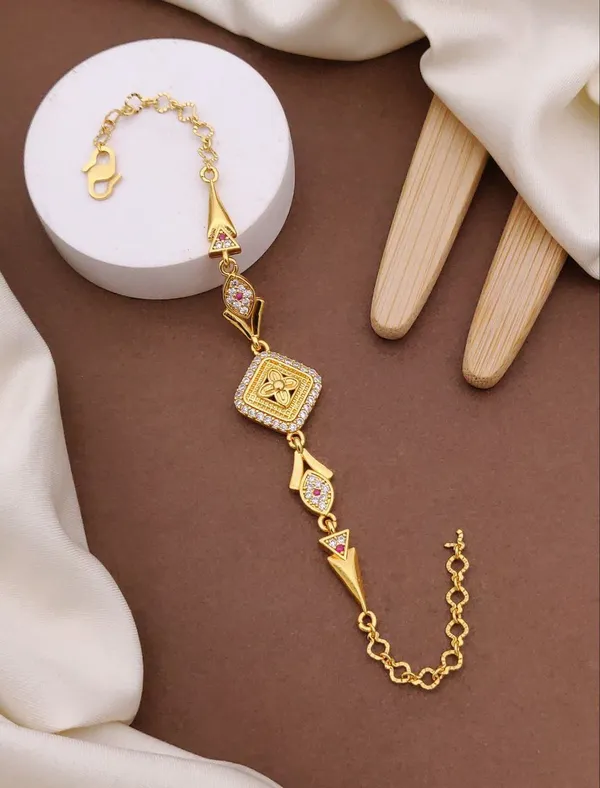 Gold-Plated_Traditional_Bracelet_With_Ruby_And_Diamond_Accent_For_Women