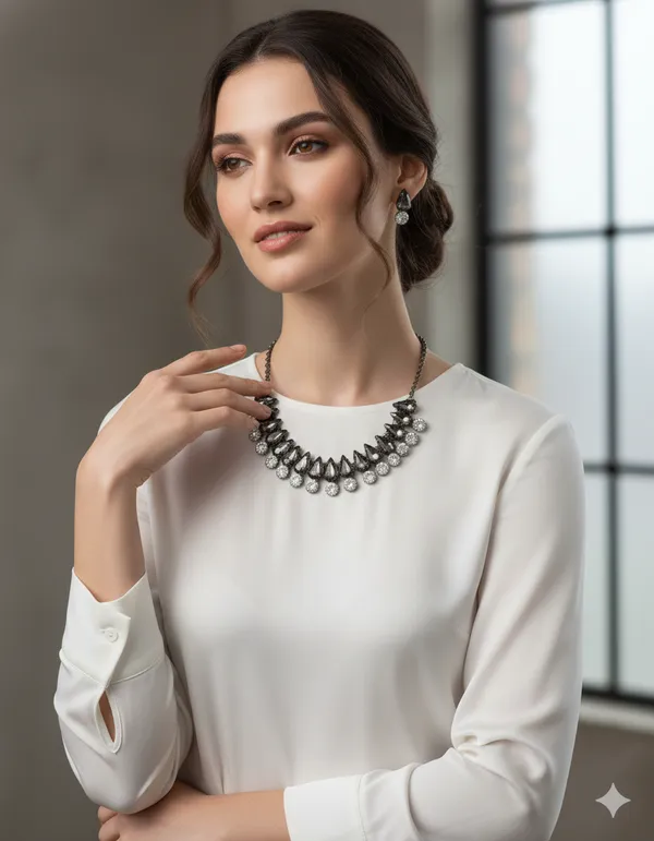Black_And_White_Oxidised_Silver_Teardrop_Necklace_And_Earring_Set._For_Women