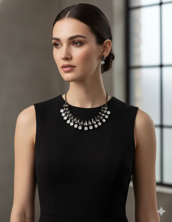 Black_And_White_Oxidised_Silver_Teardrop_Necklace_And_Earring_Set._For_Women