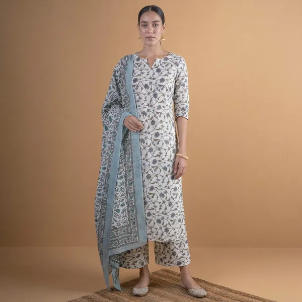 Kalamkari_Off_white_Printed_Kurti_Pant_set_with_dupatta