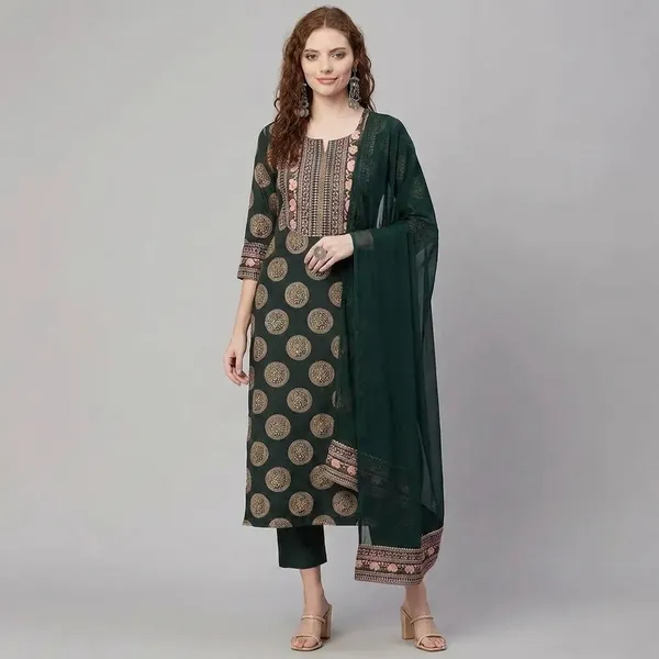 Green_Printed_Kurta_pant_set_with_Dupatta