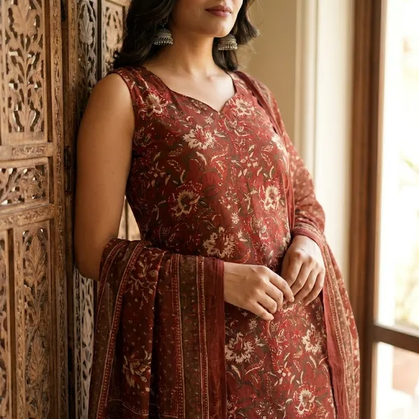 Sleeveless_Maroon_Kurti_Pant_Set_with_Duppatta