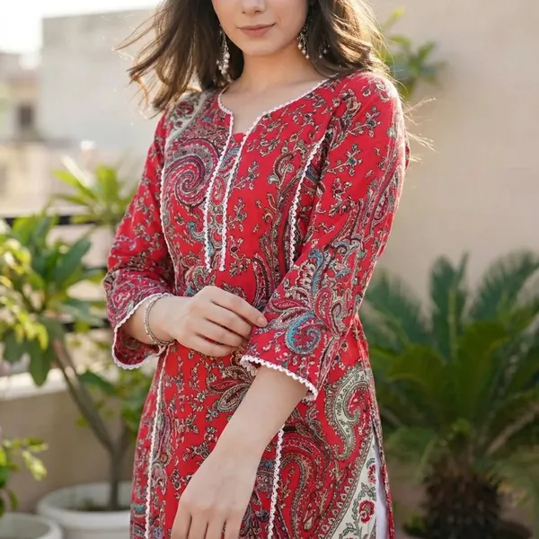 Red_Printed_Single_Kurti_for_women