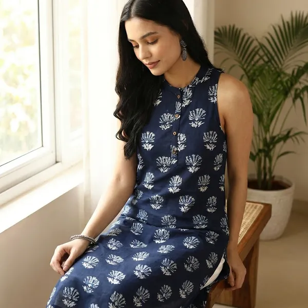 Sleeveless_Blue_Printed_Kurti