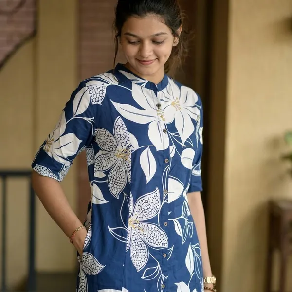 Blue_Floral_Print_Kura_Pant_Set_for_women