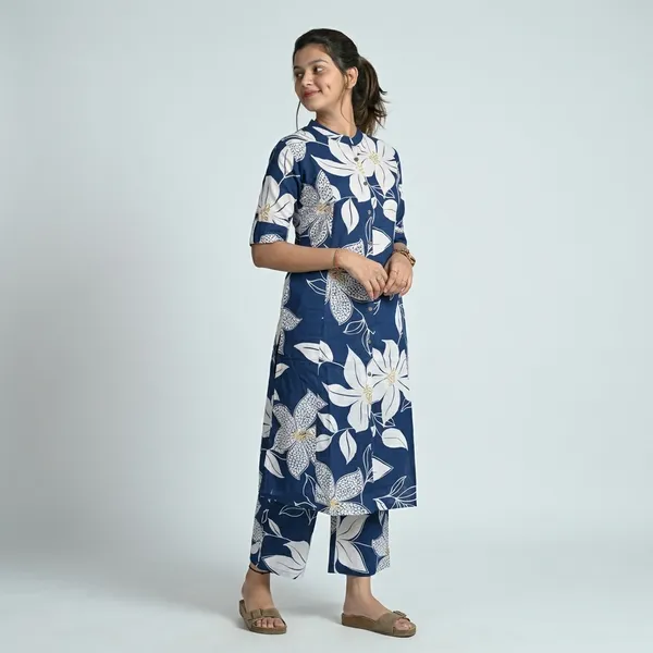 Blue_Floral_Print_Kura_Pant_Set_for_women