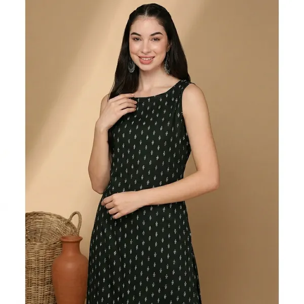 Green_Printed_Sleeveless_Rayon_Kurta_Pant_For_Women