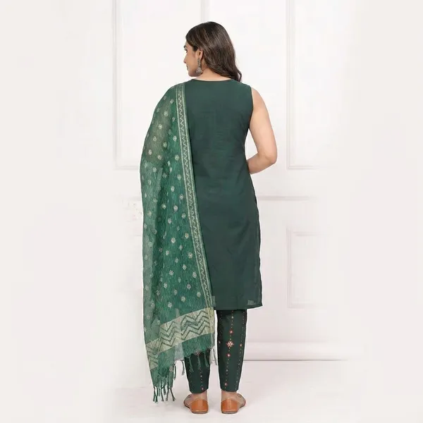 Green_Cotton_Rayon_Sleeveless_Printed_Kurti_Pant_Dupatta_Set_For_Women