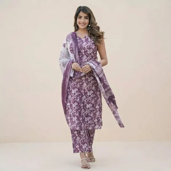Purple_Pure_Cotton_Sleeveless_Printed_Kurti_Pant_Dupatta_Set_For_Women