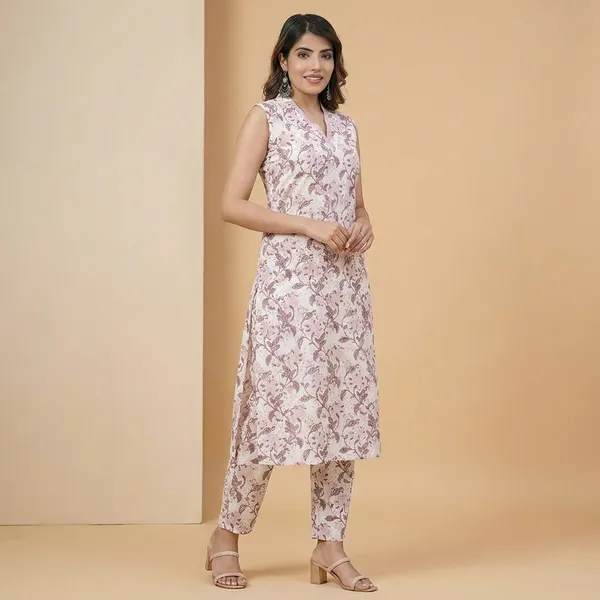 Purple_And_White_Printed_Pure_Cottonsleeveless_Kurta_Pant_Set_For_Women