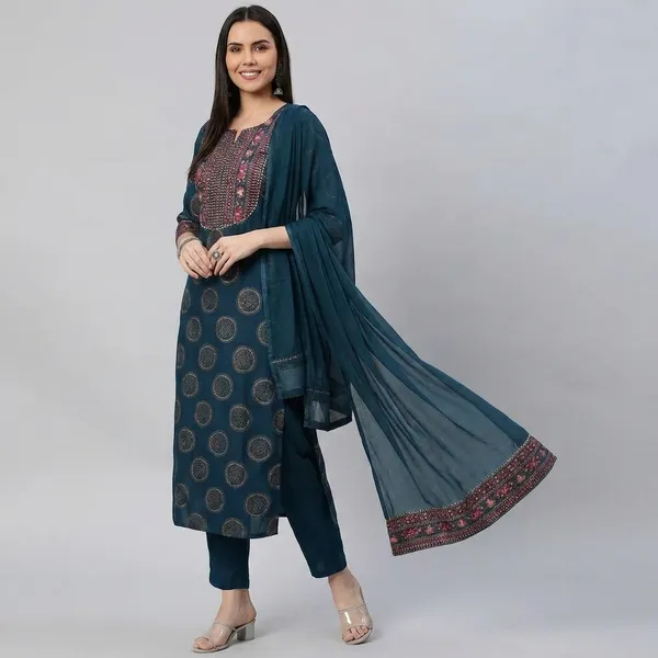 Blue_Kurta_Pant_Set_With_Dupatta_For_Women