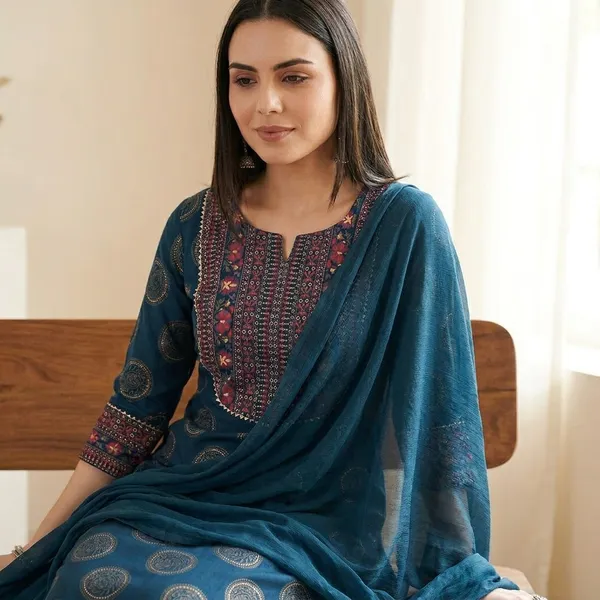 Blue_Kurta_Pant_Set_With_Dupatta_For_Women