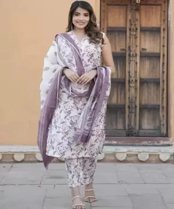 Floral_Print_Kurta_Trouser_Dupatta_Set_For_Women