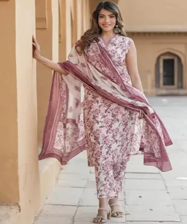 Floral_Print_Kurta_Trouser_Dupatta_Set_For_Women