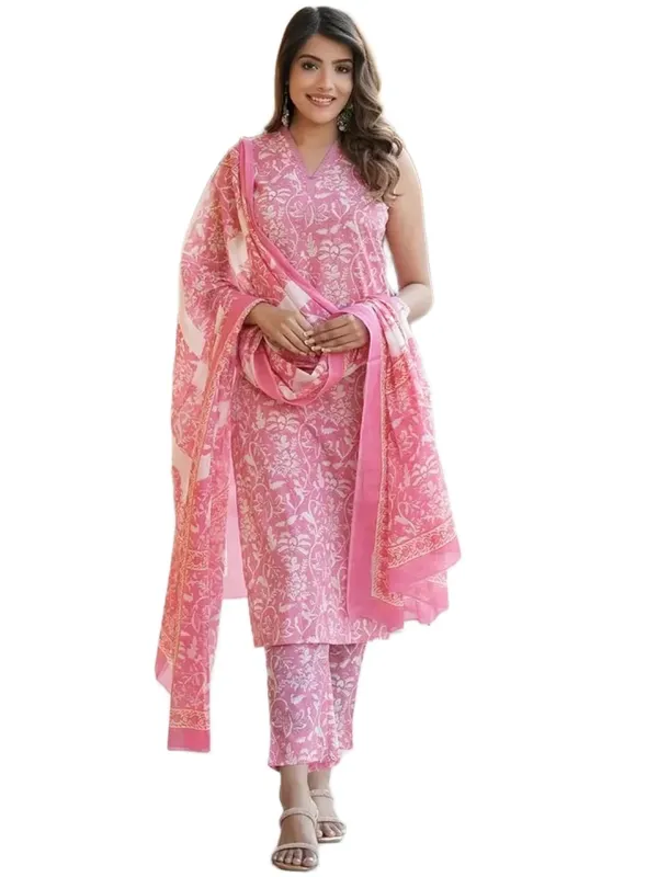 Floral_Print_Kurta_Trouser_Dupatta_Set_For_Women