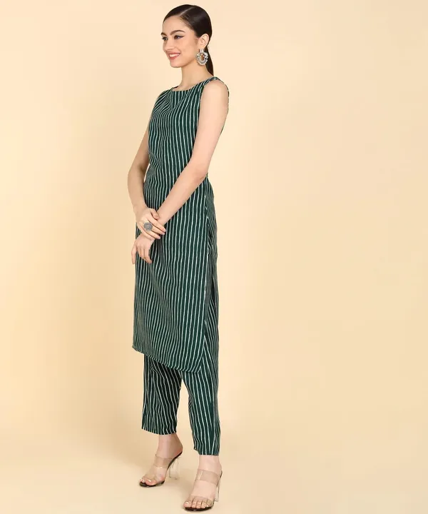Women_S_Stripe_Print_Sleeveless_Kurta_Pant_Set
