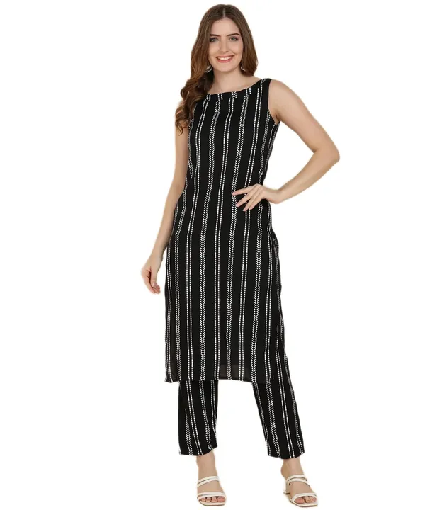 Women_S_Stripe_Print_Sleeveless_Kurta_Pant_Set