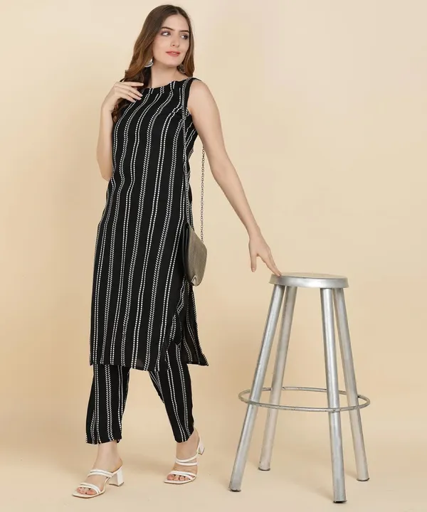 Women_S_Stripe_Print_Sleeveless_Kurta_Pant_Set